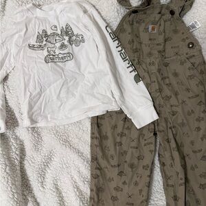 Carhartt Kids White Graphic Shirt and Overalls Camping 3T